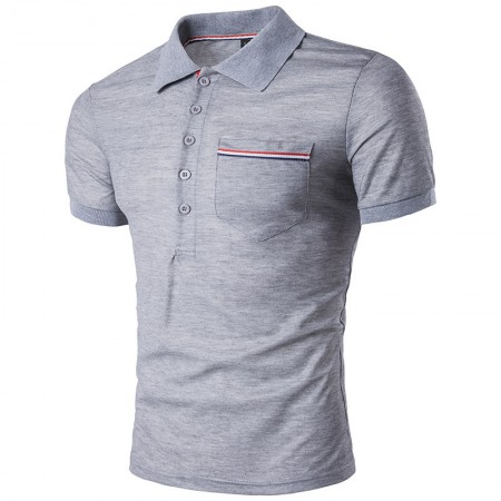 New Casual Men's Short-Sleeved Lapel Shirt Personality Striped Pocket T-Shirt