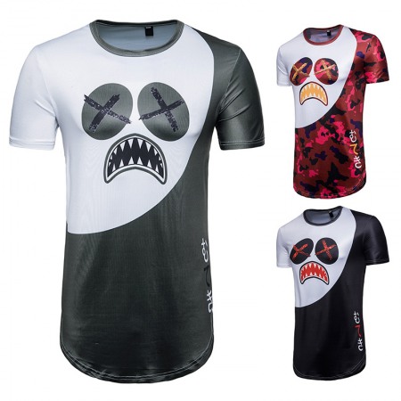 New Men's Hip-Hop Long Camouflage Print Short Sleeve T-Shirt